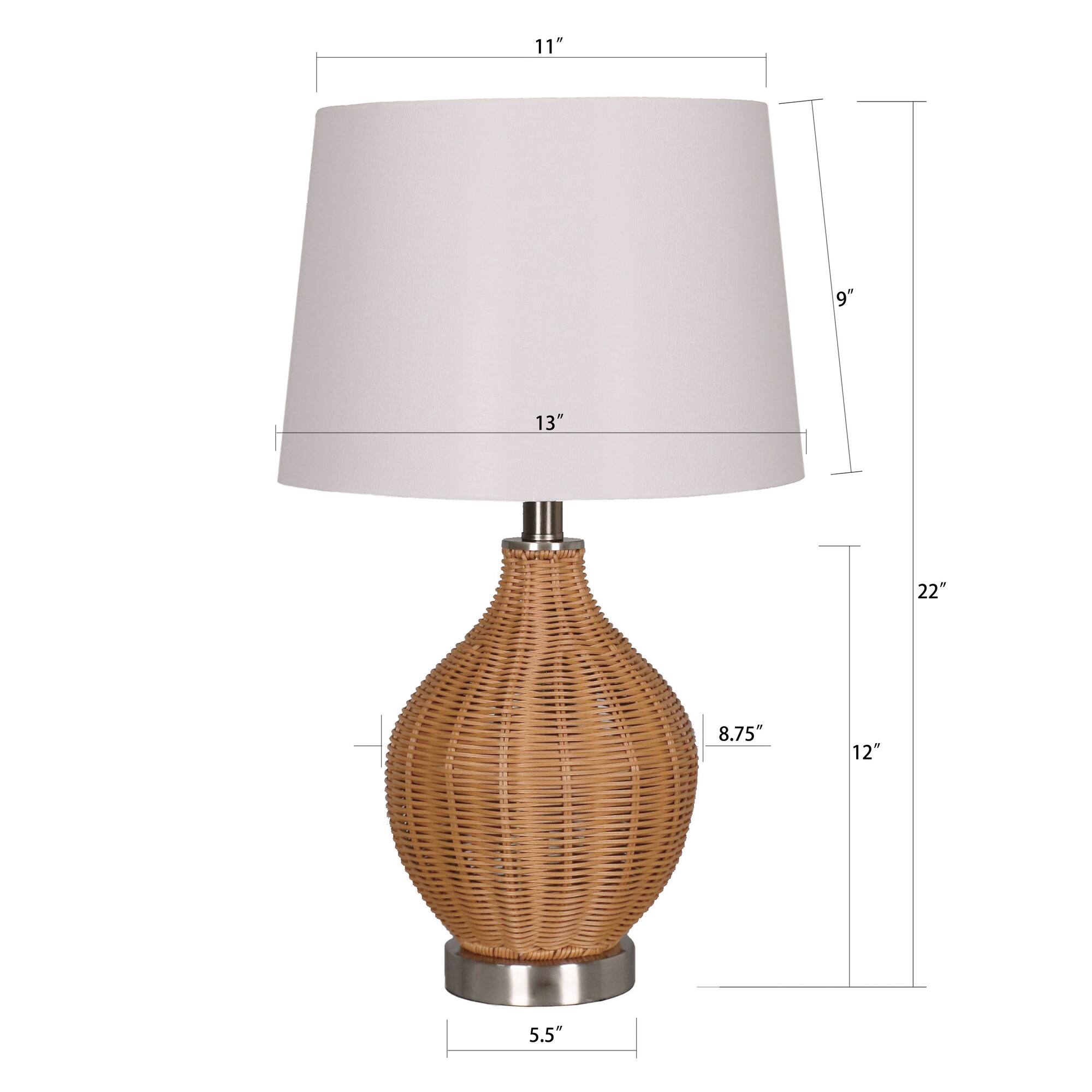 22" Tan Faux Rattan Table Lamp with White Fabric Shade by Ashland®